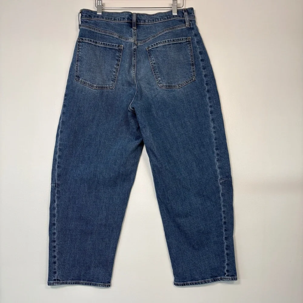 Old Navy Womens Barrel Leg Jeans Size 12 Blue High Rise Seam Detail Denim